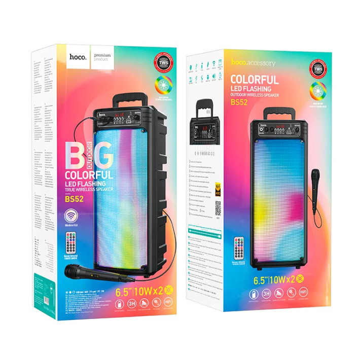 Караоке-колонка HOCO BS52 BT5.0 TF / AUX / USB / FM / BT / TWS, 20W, 3 ч Black