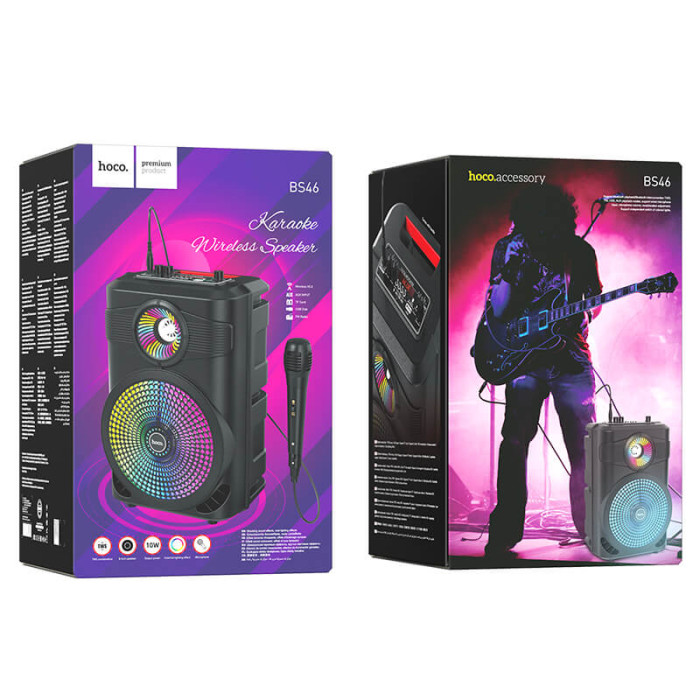 Караоке-колонка HOCO BS46 BT5.0 TF / AUX / USB / FM / BT / TWS, 10W, 3 ч Black