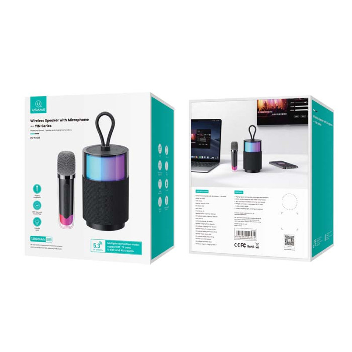 Караоке-колонка USAMS US-YX013 BT5.3 TF / AUX / USB / FM / BT, 2W, 4 ч Black