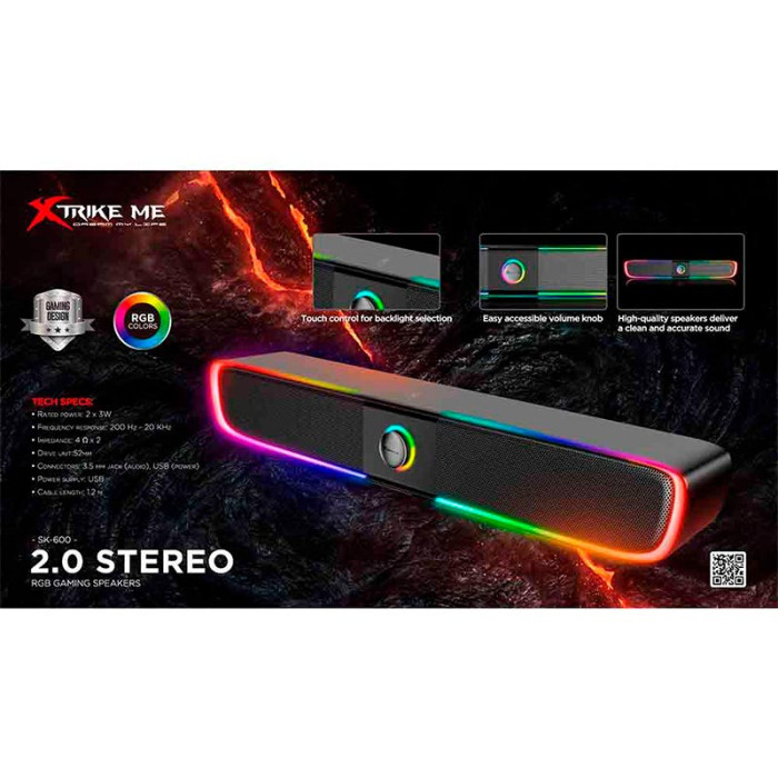 Саундбар для ПК XTRIKE ME SK-600 RGB 2х3W / AUX / USB Black