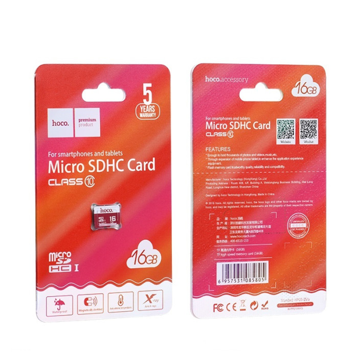 Карта памʼяті HOCO MicroSD на 16GB Class 10 Red