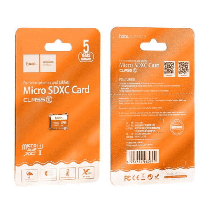 Карта памяти HOCO MicroSD на 128GB Class 10 Orange