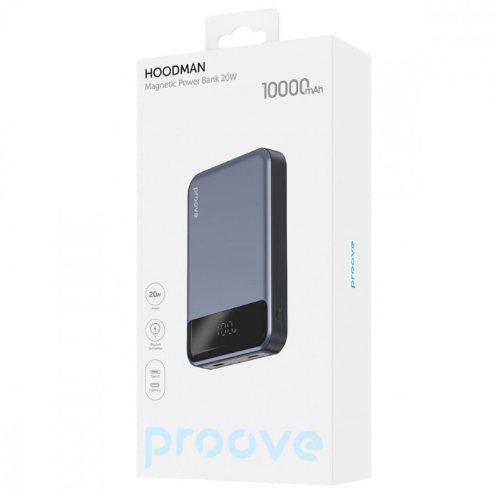 Повербанк Proove Hoodman Magnetic 10000mAh, Type-C / 20W / 3A, Grey