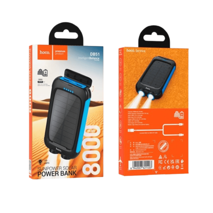 Повербанк Hoco DB51 8000mAh, Type-C / 2 х USB / 20W / 2A, Black