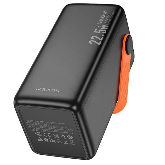 Повербанк Borofone BJ66B 60000mAh, Type-C / 2 х USB / 22.5W, Black