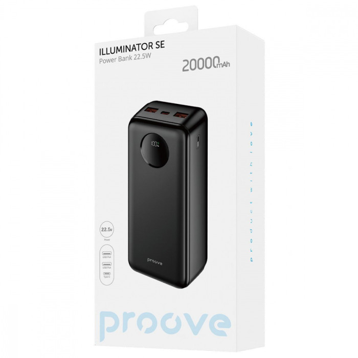 Повербанк Proove Illuminator SE 20000mAh, Type-C / 2 х USB / 22.5W / 5A, Black
