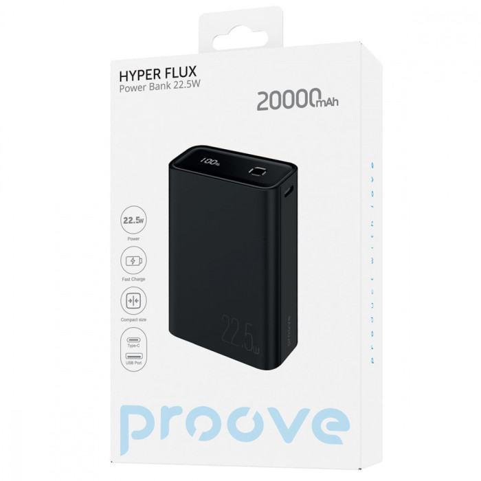 Повербанк Proove Hyper Flux 20000mAh, Type-C / USB / 22.5W / 5A, Black
