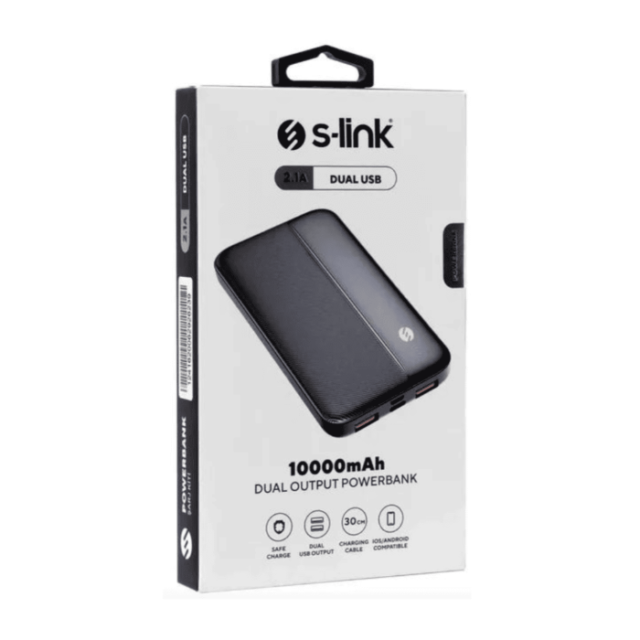 Повербанк S-Link IP-G10N 10000mAh, Type-C / 2х USB / 2A, Black