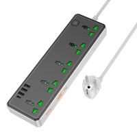 Мережевий фільтр Hoco AC13A 5x220V / 3хUSB / 1хType-C / 2500W 1.5 м, Black