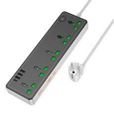 Мережевий фільтр Hoco AC13A 5x220V / 3хUSB / 1хType-C / 2500W 1.5 м, Black