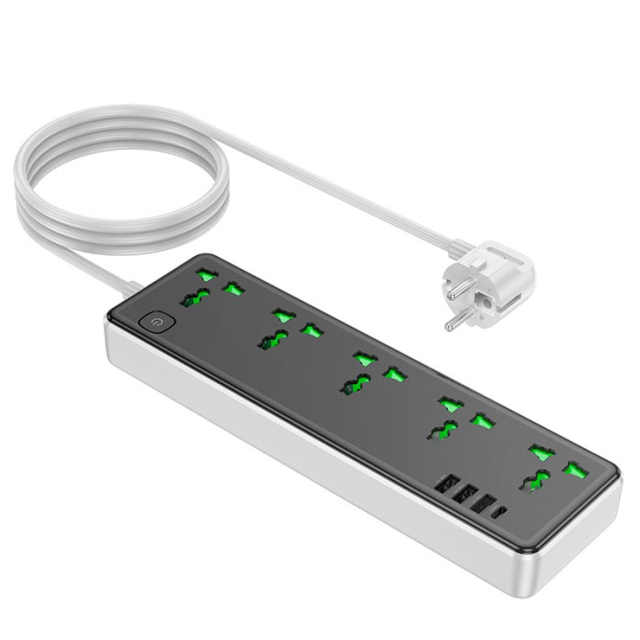 Мережевий фільтр Hoco AC13A 5x220V / 3хUSB / 1хType-C / 2500W 1.5 м, Black