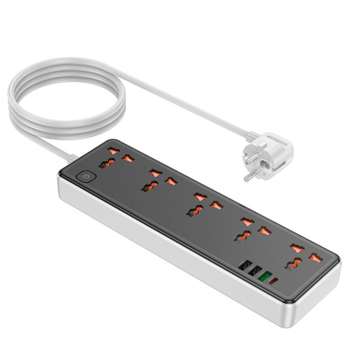 Мережевий фільтр Hoco AC14A 4x220V / 3хUSB / 1хType-C / 2500W 1.5 м, Black
