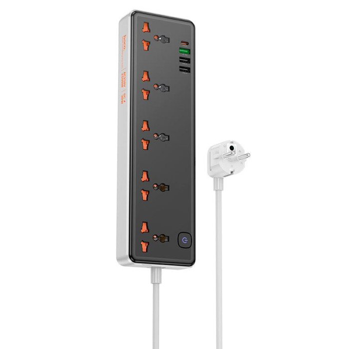 Мережевий фільтр Hoco AC14A 4x220V / 3хUSB / 1хType-C / 2500W 1.5 м, Black