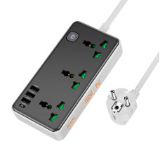 Мережевий фільтр Hoco AC7A 3x220V / 3хUSB / 1хType-C / 2500W 1.5 м, Black