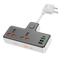Мережевий фільтр Hoco AC12A 2x220V / 3хUSB / 1хType-C / 2500W 0.1 м, Black