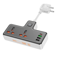 Мережевий фільтр Hoco AC12A 2x220V / 3хUSB / 1хType-C / 2500W 0.1 м, Black