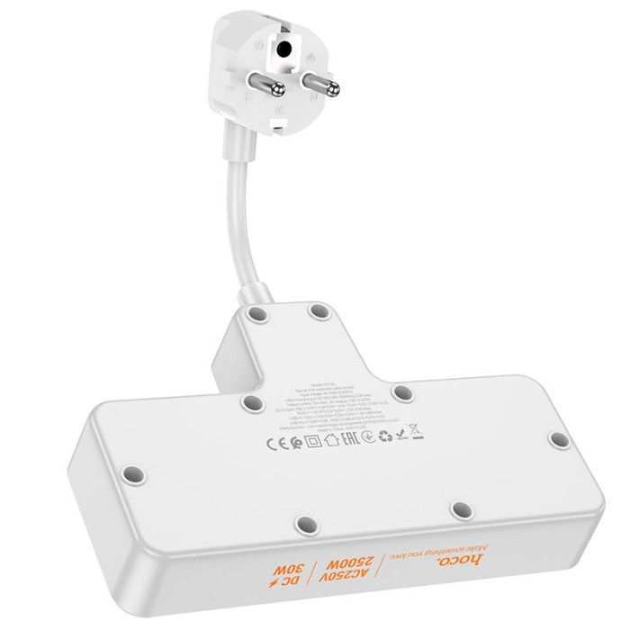 Мережевий фільтр Hoco AC12A 2x220V / 3хUSB / 1хType-C / 2500W 0.1 м, Black