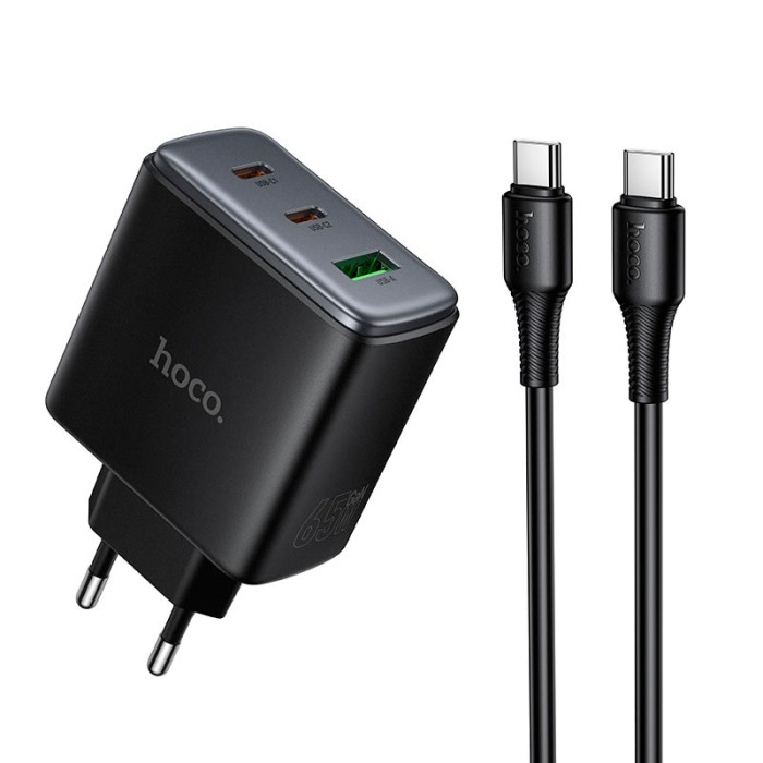 Кабель та блочок Hoco C160A Type-C to Type-C 65W 1m Black