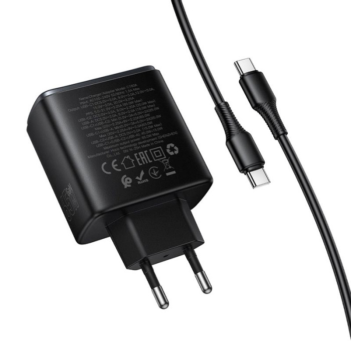 Кабель та блочок Hoco C160A Type-C to Type-C 65W 1m Black