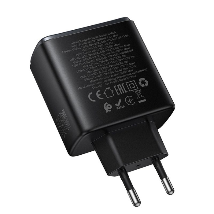 Мережевий зарядний пристрій Hoco C160A 65W Black