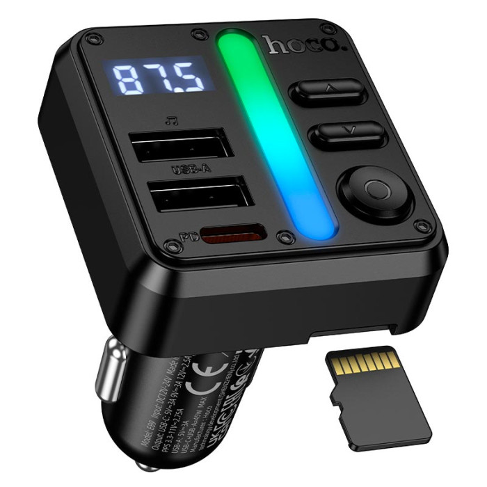 FM модулятор HOCO E89 2USB / 1Type-C / PD / QC / 45W / 3A, BT5.4 Black