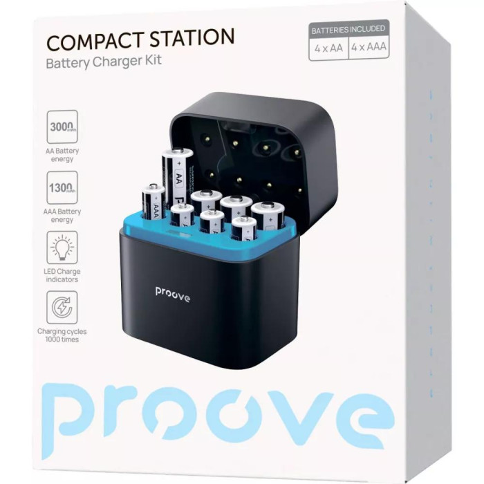 Зарядное устройство для аккумуляторов Proove Compact Station 8 шт 4 x AAA + 4 x AA Black