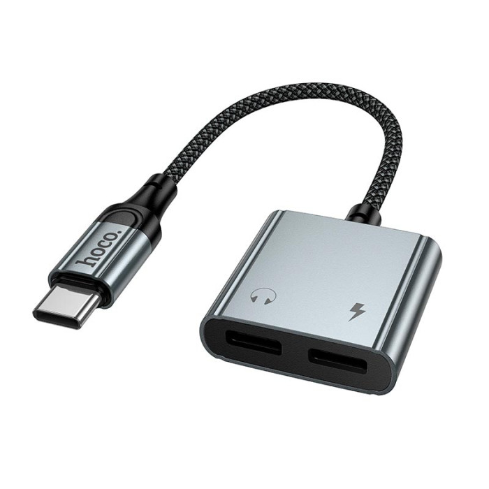 Перехідник 2 в 1 HOCO UPA34A 2 x Type-C / 10W / 2A / 0.15m, Grey