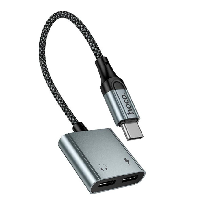 Перехідник 2 в 1 HOCO UPA34A 2 x Type-C / 10W / 2A / 0.15m, Grey