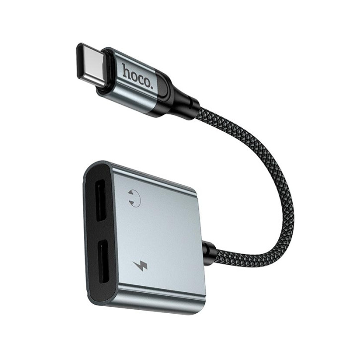 Перехідник 2 в 1 HOCO UPA34A 2 x Type-C / 10W / 2A / 0.15m, Grey