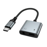 Перехідник 2 в 1 HOCO UPA34 Type-C / Aux / 10W / 2A / 0.15m, Grey