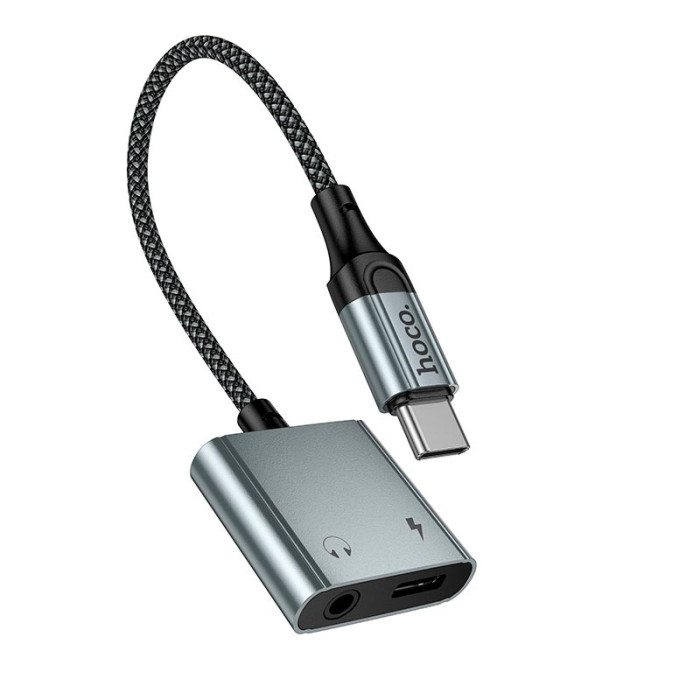 Перехідник 2 в 1 HOCO UPA34 Type-C / Aux / 10W / 2A / 0.15m, Grey