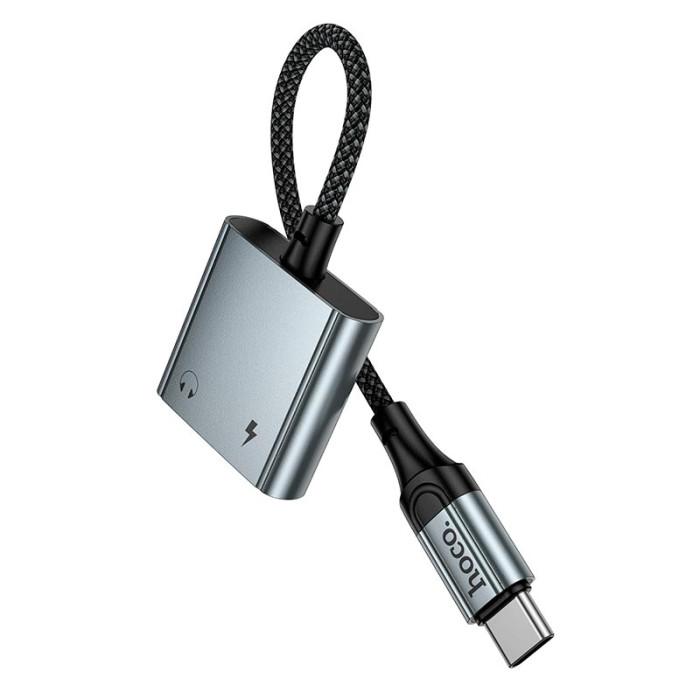 Перехідник 2 в 1 HOCO UPA34 Type-C / Aux / 10W / 2A / 0.15m, Grey
