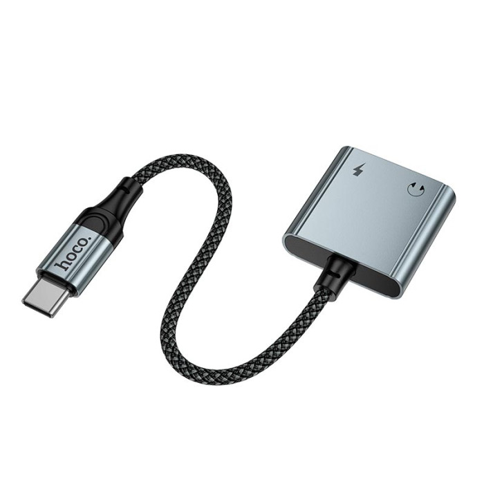 Перехідник 2 в 1 HOCO UPA34 Type-C / Aux / 10W / 2A / 0.15m, Grey