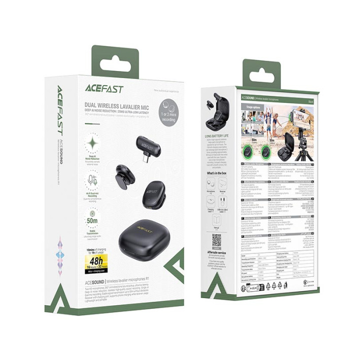 Беспроводной петличный микрофон 2 шт ACEFAST R1 Type-C Black