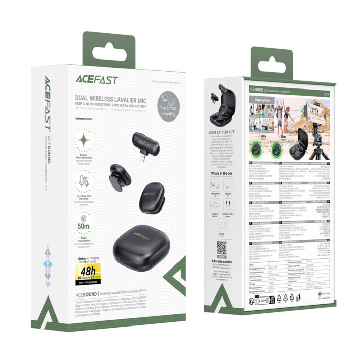 Бездротовий петличний мікрофон 2 шт ACEFAST R1 Lightning Black