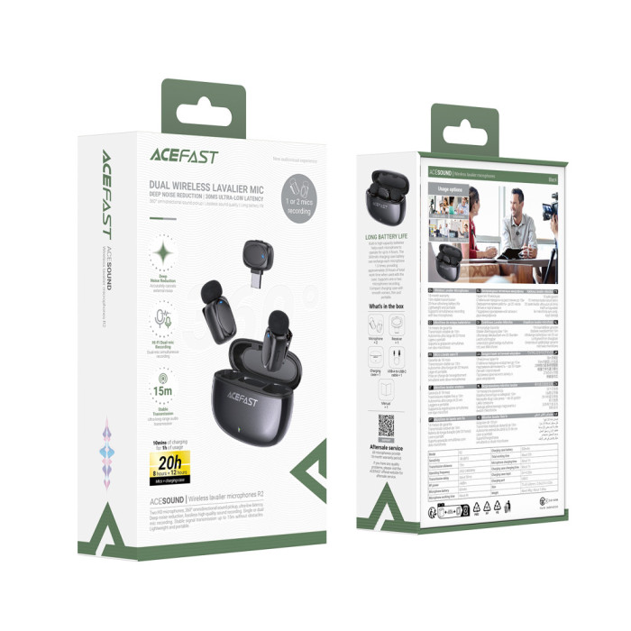Бездротовий петличний мікрофон 2 шт ACEFAST R2 Type-C Black