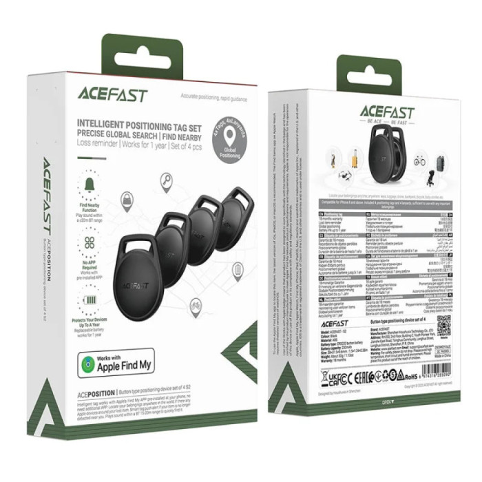 Пошуковий трекер 4 шт ACEFAST S2 IOS Black