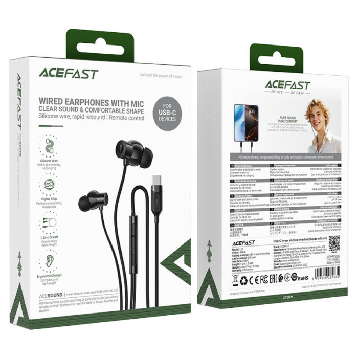 Проводные вакуумные наушники Type-C ACEFAST L10 Black