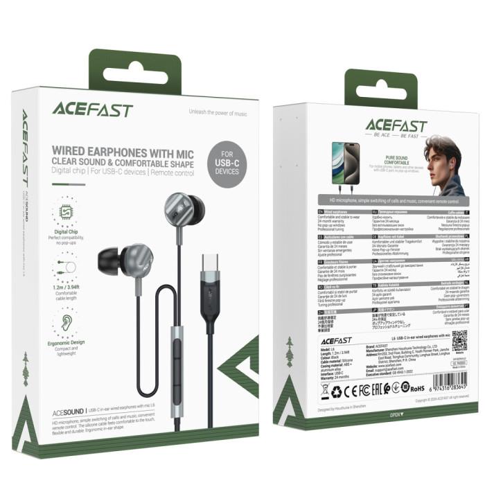 Проводные вакуумные наушники Type-C ACEFAST L6 Black