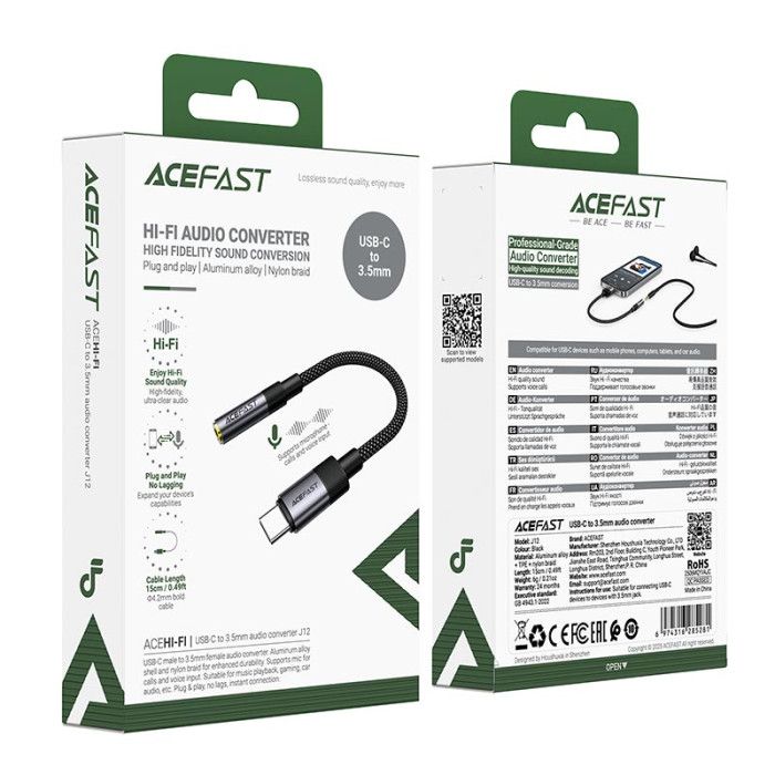 Перехідник ACEFAST J12 Type-C to AUX 3.5 mm Black