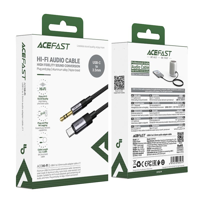 Кабель ACEFAST J11 Type-C to AUX 1m Black