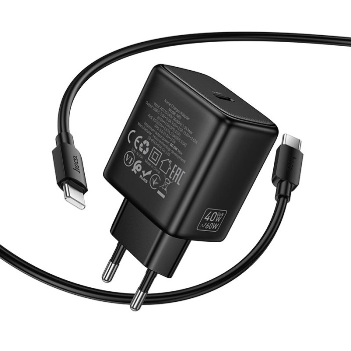 Кабель и блочок HOCO N83 Type-C to Type-C 40W 1m Black