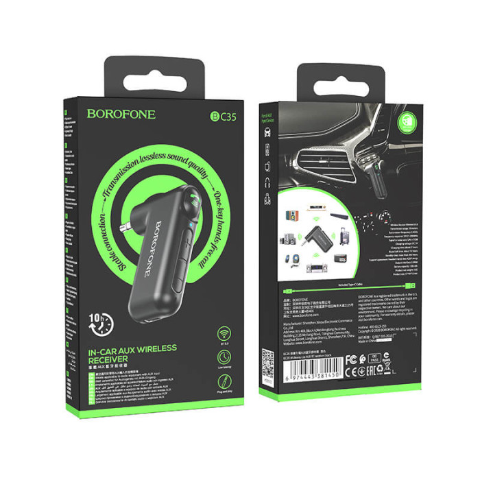 Аудіоадаптер BOROFONE BC35 AUX / BT5.0 Black