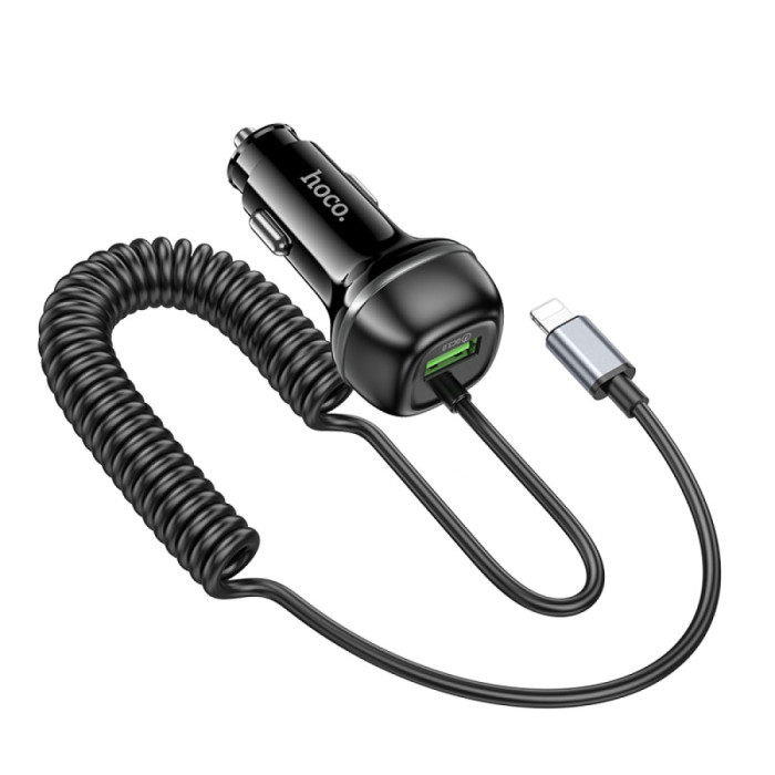 Адаптер автомобільний та кабель HOCO Z58B Lightning / USB / 48W Black