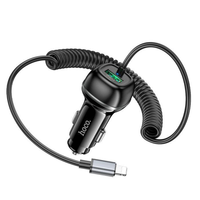 Адаптер автомобільний та кабель HOCO Z58B Lightning / USB / 48W Black