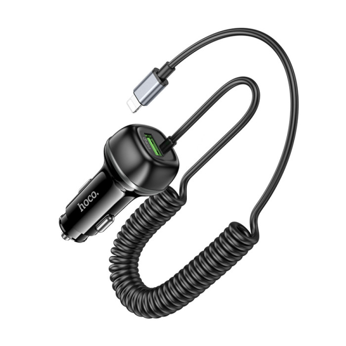 Адаптер автомобільний та кабель HOCO Z58B Lightning / USB / 48W Black
