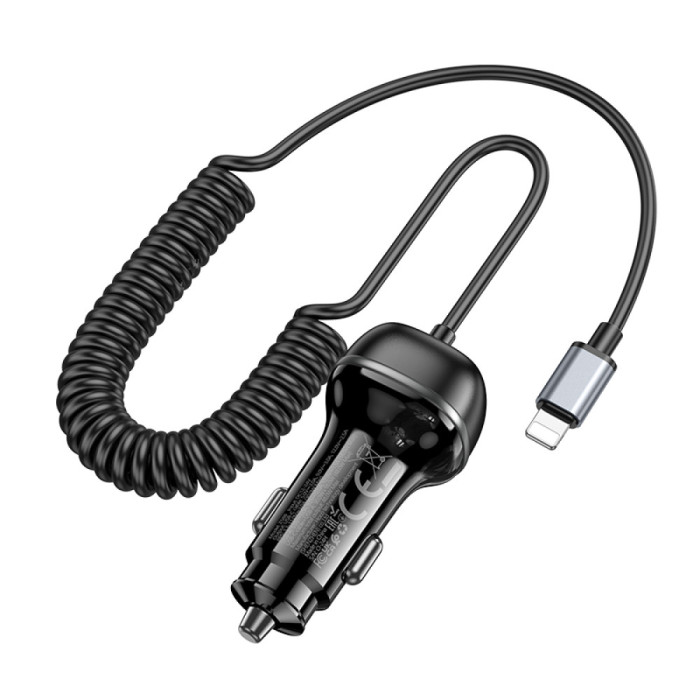 Адаптер автомобільний та кабель HOCO Z58B Lightning / USB / 48W Black