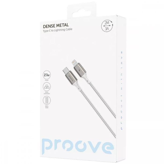 Кабель Proove Dense Metal Type-C to Lightning 27W 2 m White
