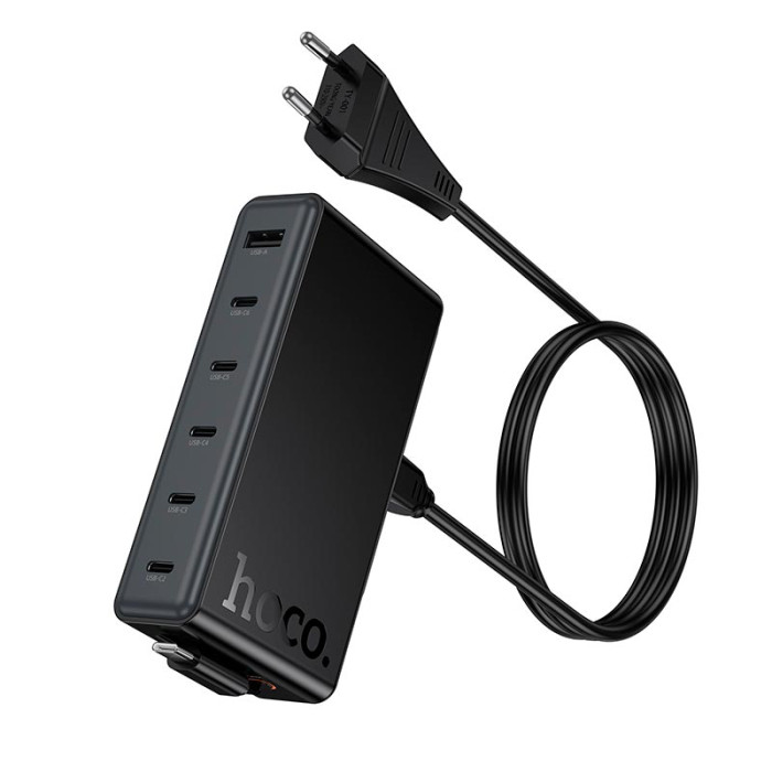 Зарядний пристрій 7 в 1 HOCO C151A 1 х USB / 5 х Type-C / Кабель Type-C, PD/QC, 50W/3A, Black