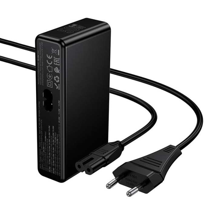Зарядний пристрій 7 в 1 HOCO C151A 1 х USB / 5 х Type-C / Кабель Type-C, PD/QC, 50W/3A, Black